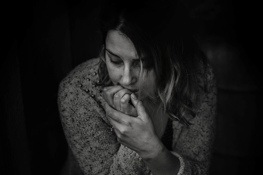 A woman experiencing the psychological manifestations of tramadol withdrawal.